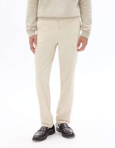Celio* Men Off White Solid Straight Fit Polyester Trousers