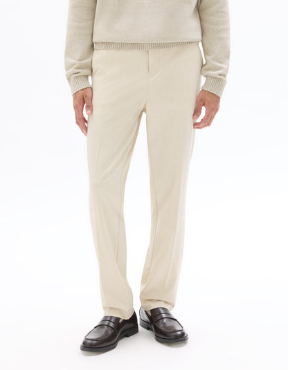 Celio* Men Off White Solid Straight Fit Polyester Trousers