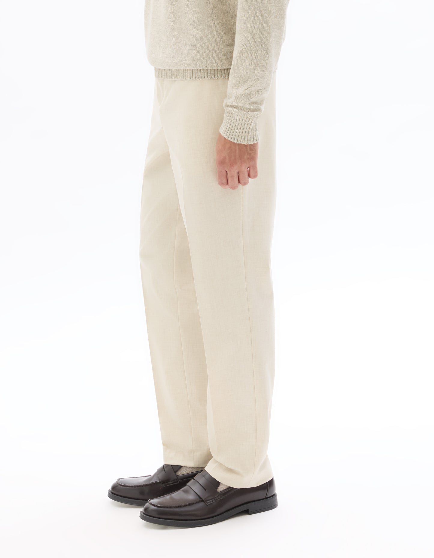 Celio* Men Off White Solid Straight Fit Polyester Trousers
