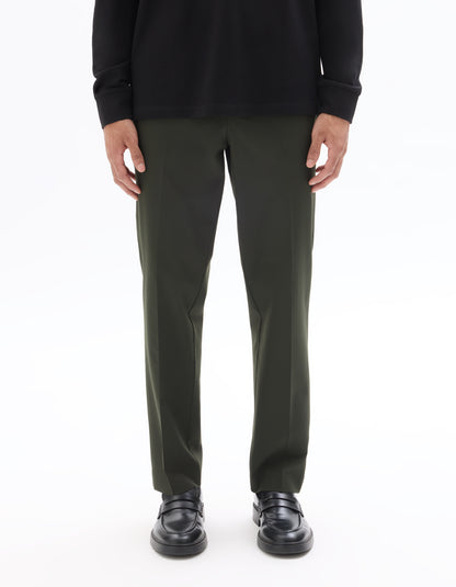 Celio* Men Olive Solid Straight Fit Polyester Trousers