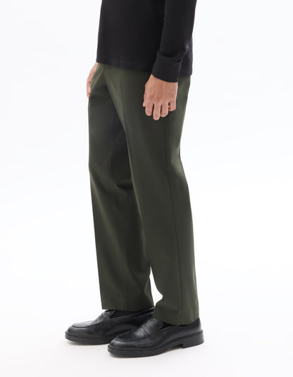 Celio* Men Olive Solid Straight Fit Polyester Trousers