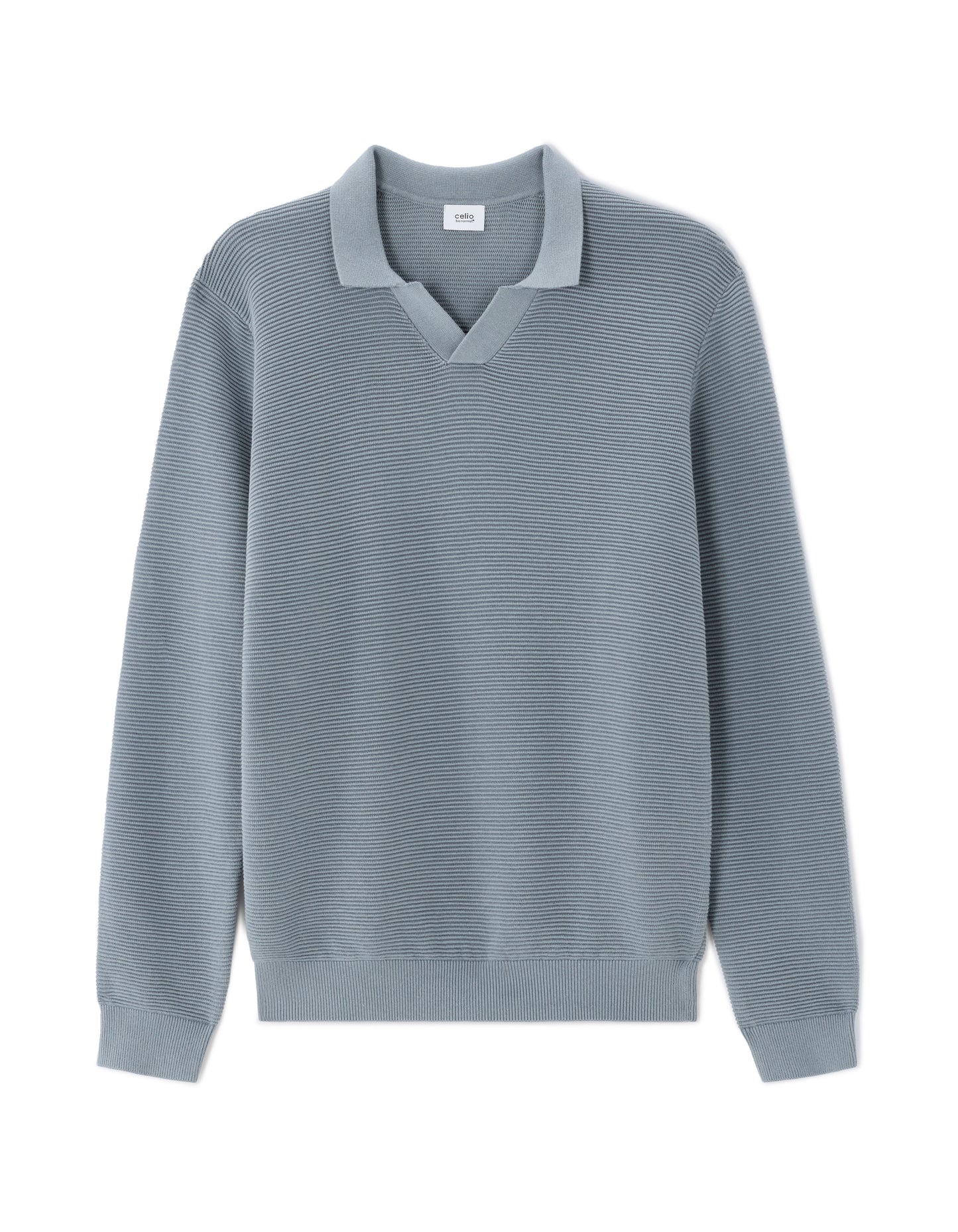 Regular Fit 100% Cotton Textured Polo Collar Sweater - Grey