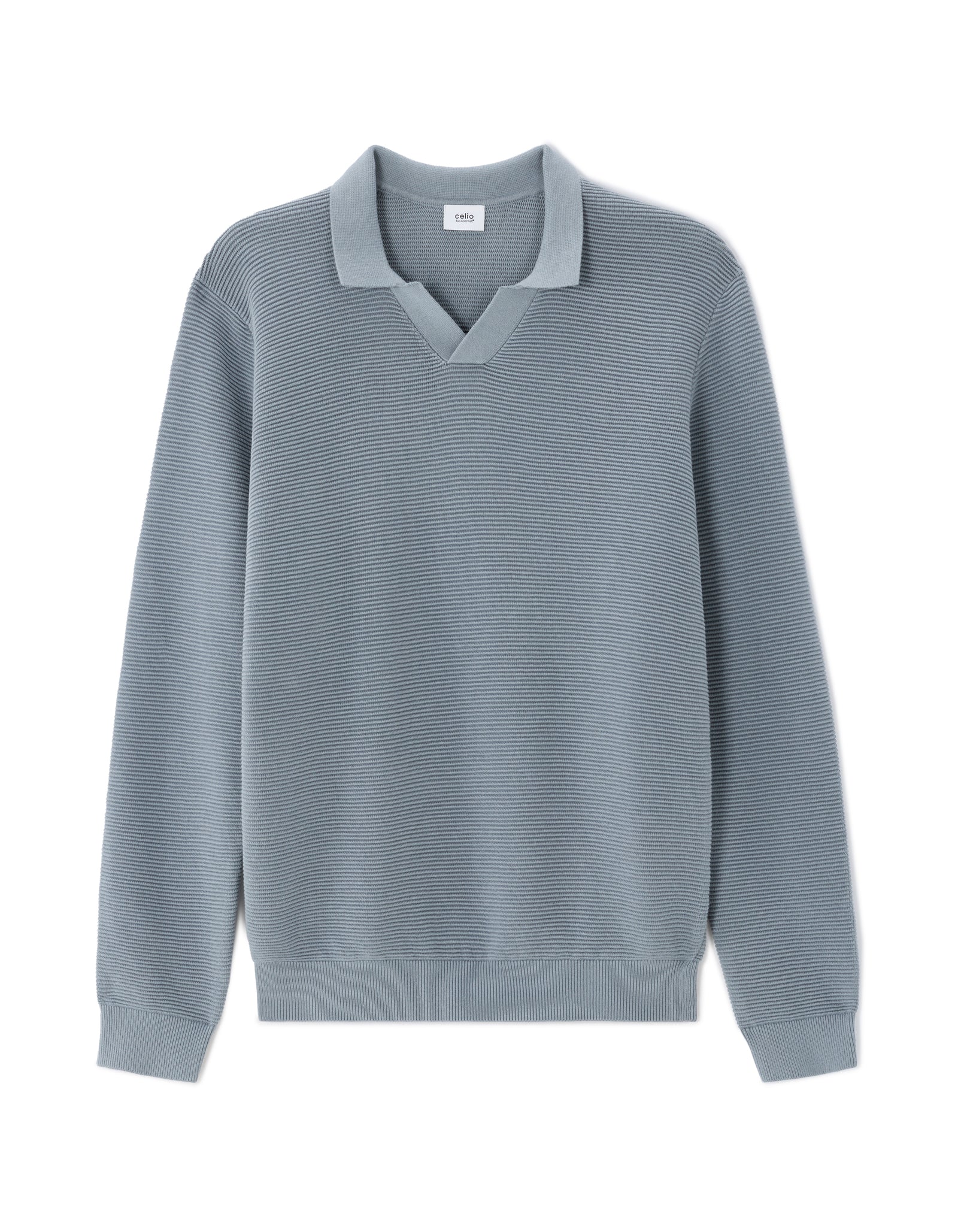 Regular Fit 100% Cotton Textured Polo Collar Sweater - Grey
