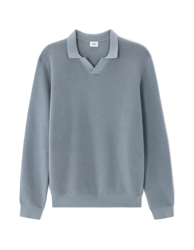 Regular Fit 100% Cotton Textured Polo Collar Sweater - Grey