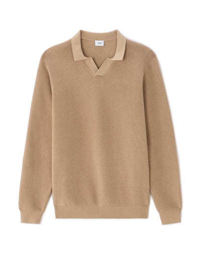 Regular Fit 100% Cotton Textured Polo Collar Sweater - Beige