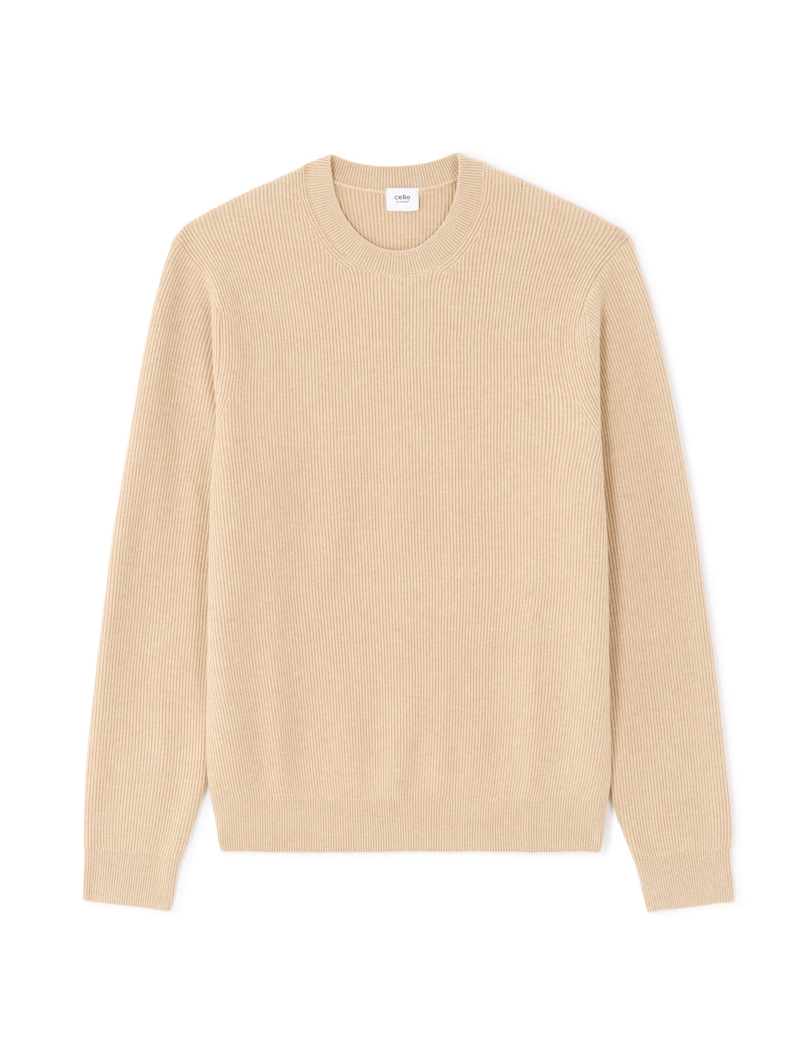 Regular Fit Poly-Cotton Textured Crew Neck Sweaters - Beige