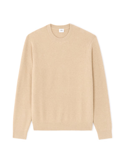 Regular Fit Poly-Cotton Textured Crew Neck Sweaters - Beige