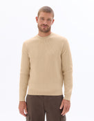 Regular Fit Poly-Cotton Textured Crew Neck Sweaters - Beige