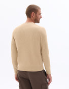 Regular Fit Poly-Cotton Textured Crew Neck Sweaters - Beige
