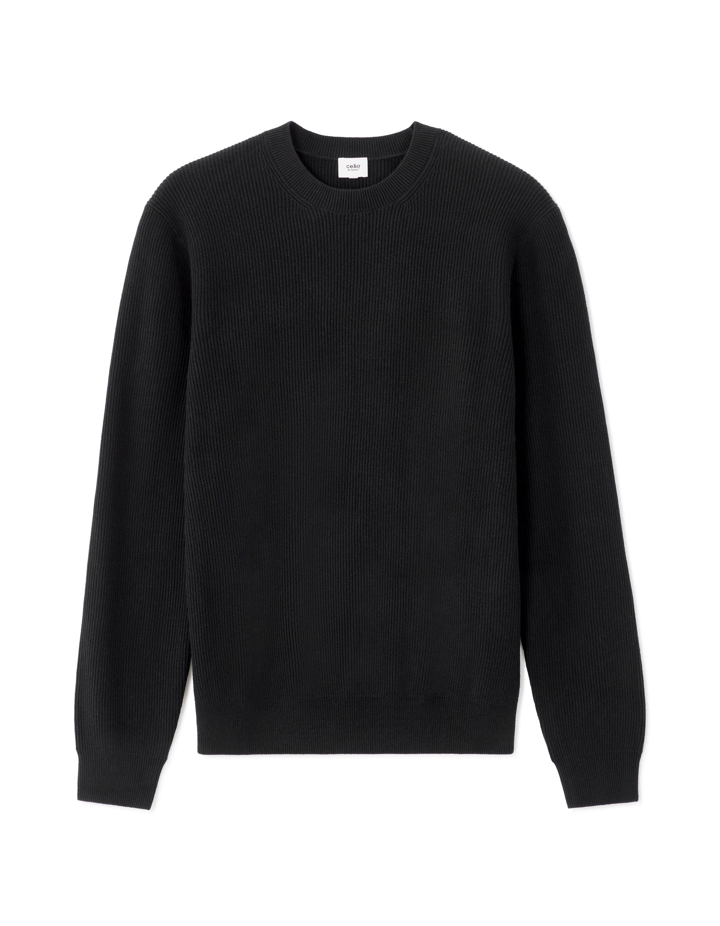 Regular Fit Poly-Cotton Textured Crew Neck Sweaters - Black