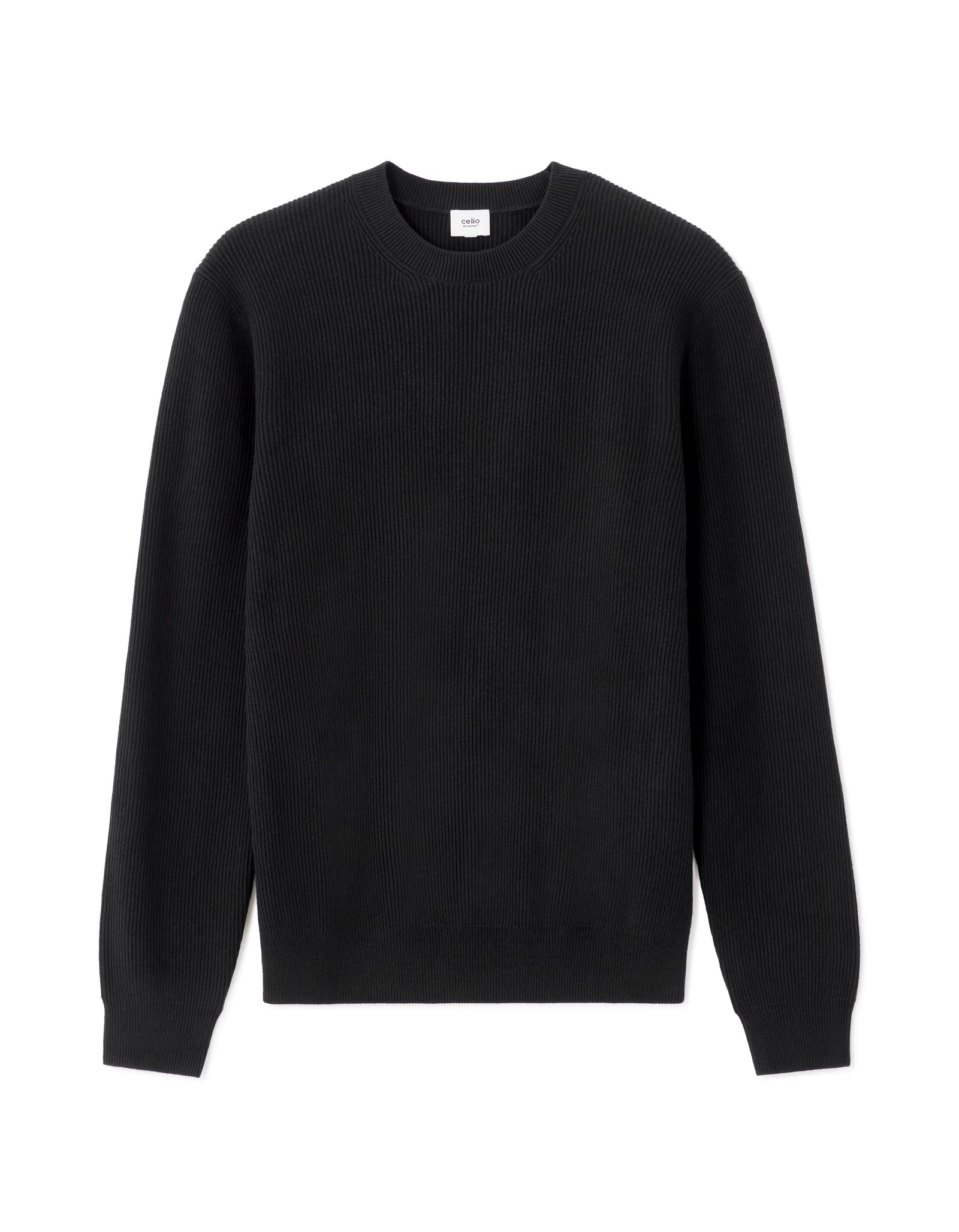Regular Fit Poly-Cotton Textured Crew Neck Sweaters - Black