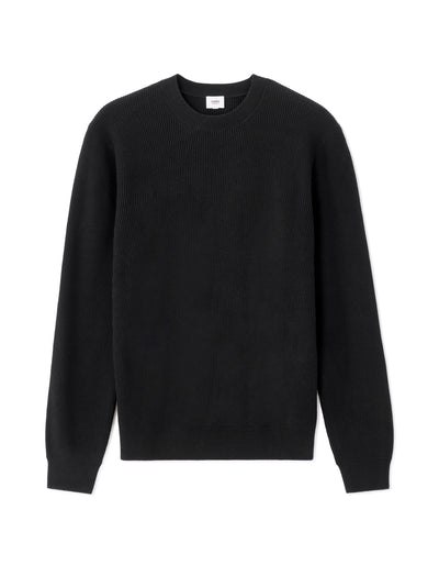 Regular Fit Poly-Cotton Textured Crew Neck Sweaters - Black