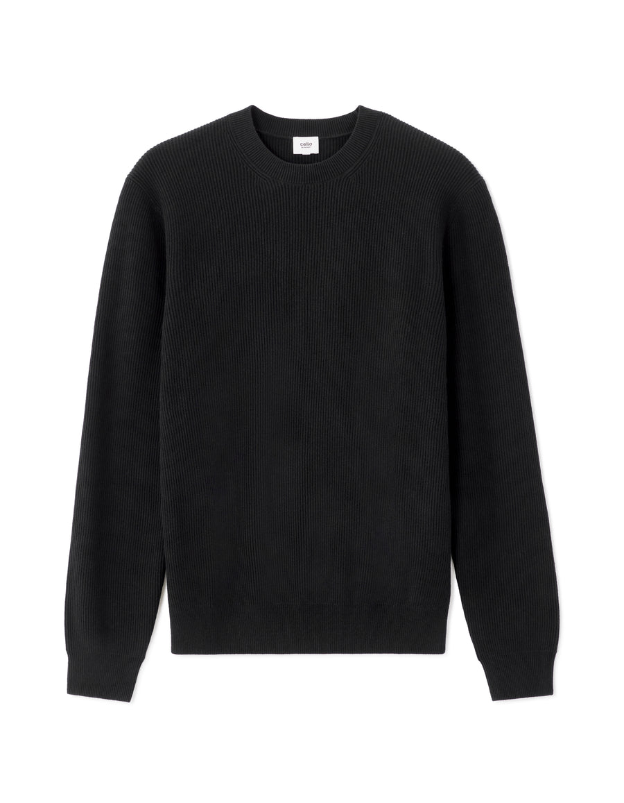 Regular Fit Poly-Cotton Textured Crew Neck Sweaters - Black