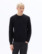 Regular Fit Poly-Cotton Textured Crew Neck Sweaters - Black