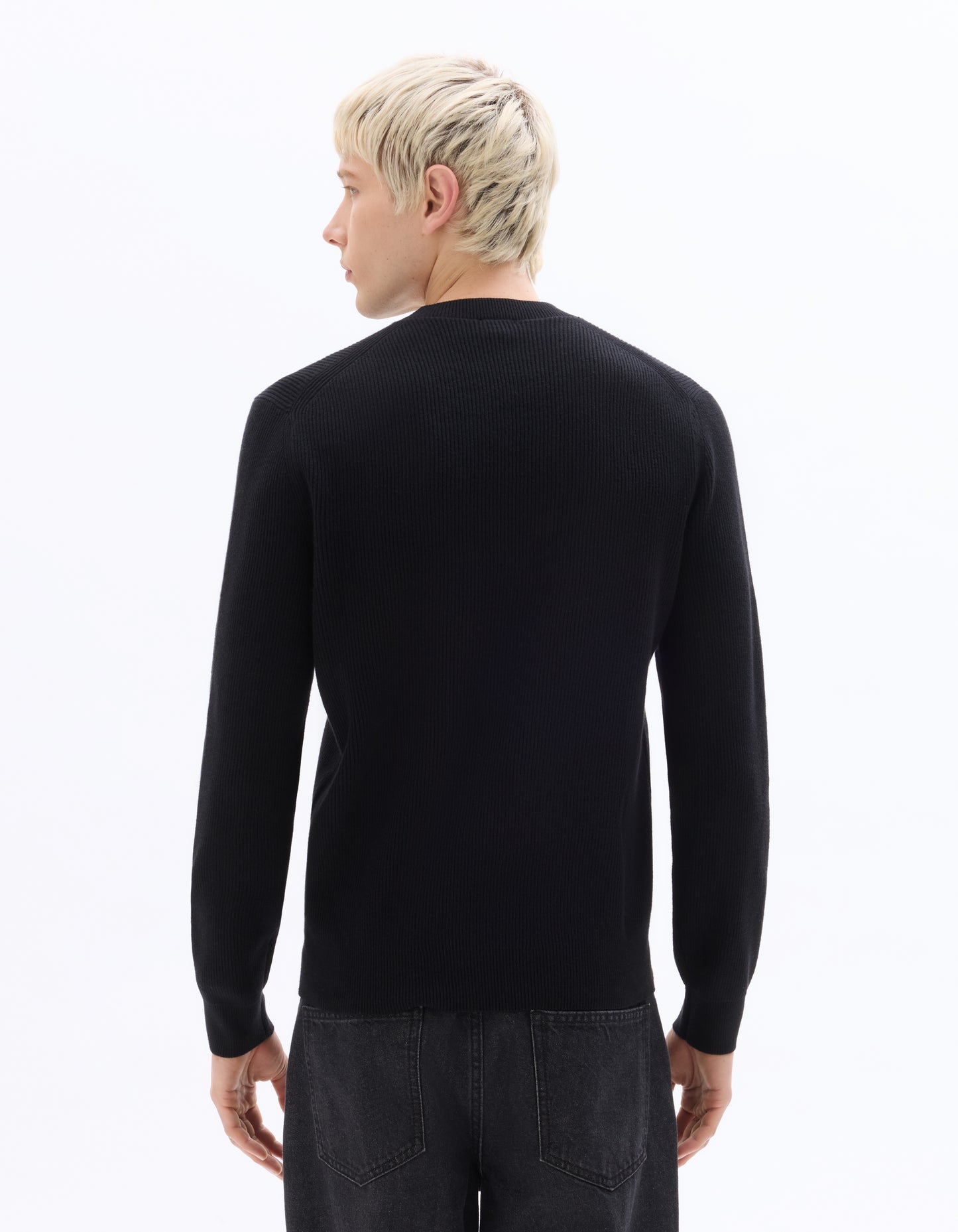 Regular Fit Poly-Cotton Textured Crew Neck Sweaters - Black
