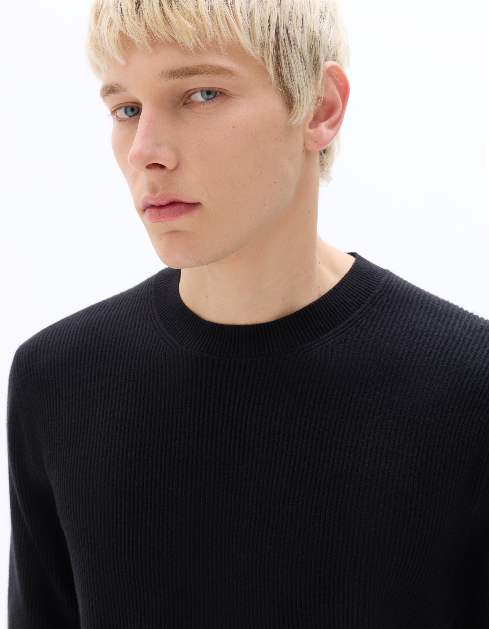 Regular Fit Poly-Cotton Textured Crew Neck Sweaters - Black