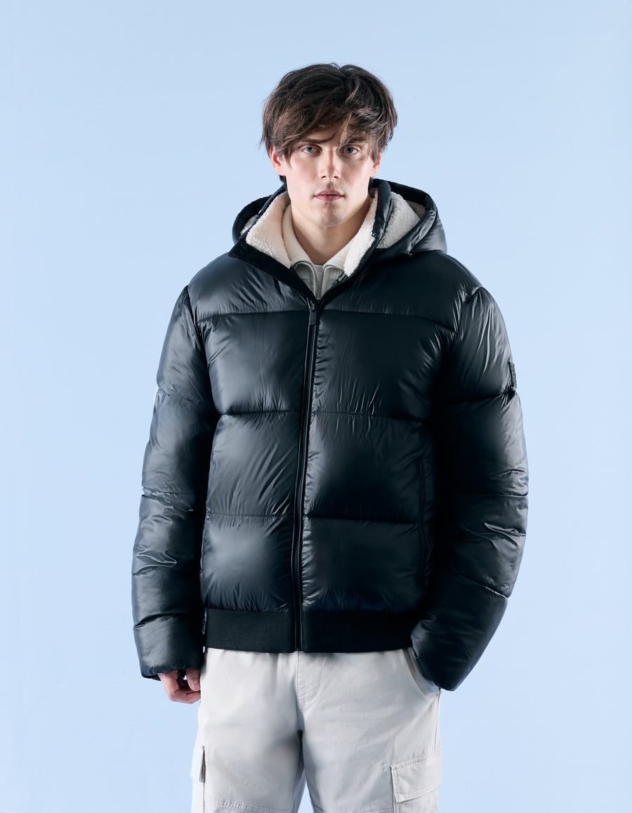 Regular Fit 100% Polyamide Solid Hooded Jackets - Black