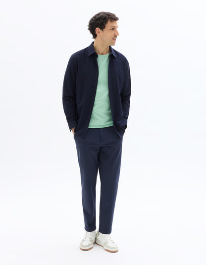Celio* Navy Blue Solid Regular Fit Men Cotton Shirts