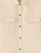 Oversized Fit Polyester Spread Collar Shirt - Beige