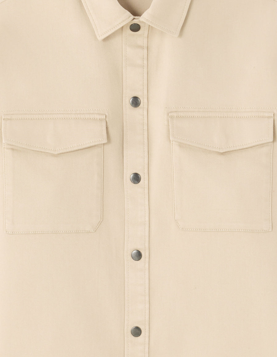 Oversized Fit Polyester Spread Collar Shirt - Beige