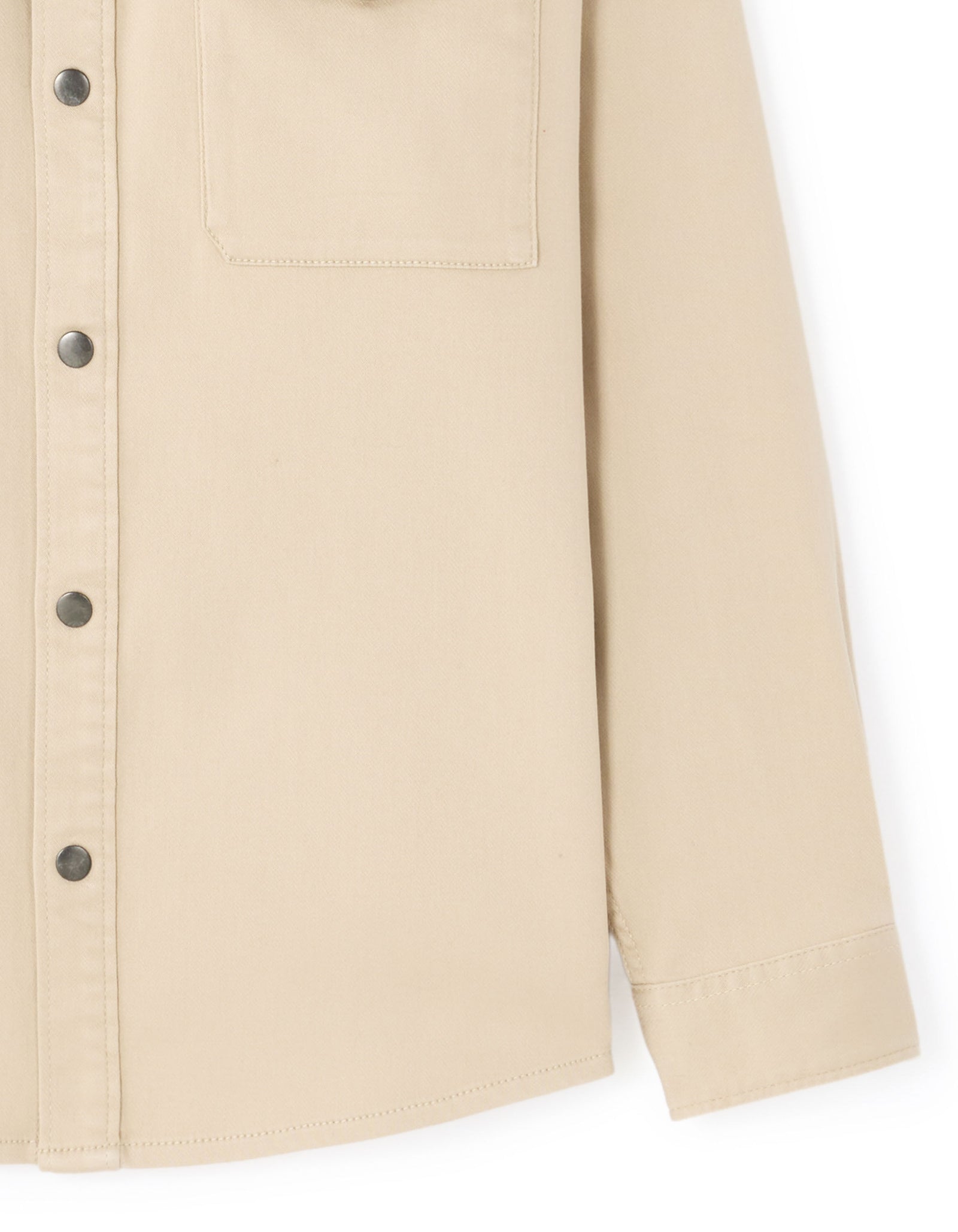 Oversized Fit Polyester Spread Collar Shirt - Beige
