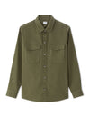 Cotton Blend Solid French Collar Overshirt - Khaki