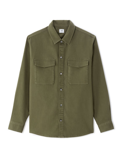 Oversized Fit Polyester Spread Collar Shirt - Khaki