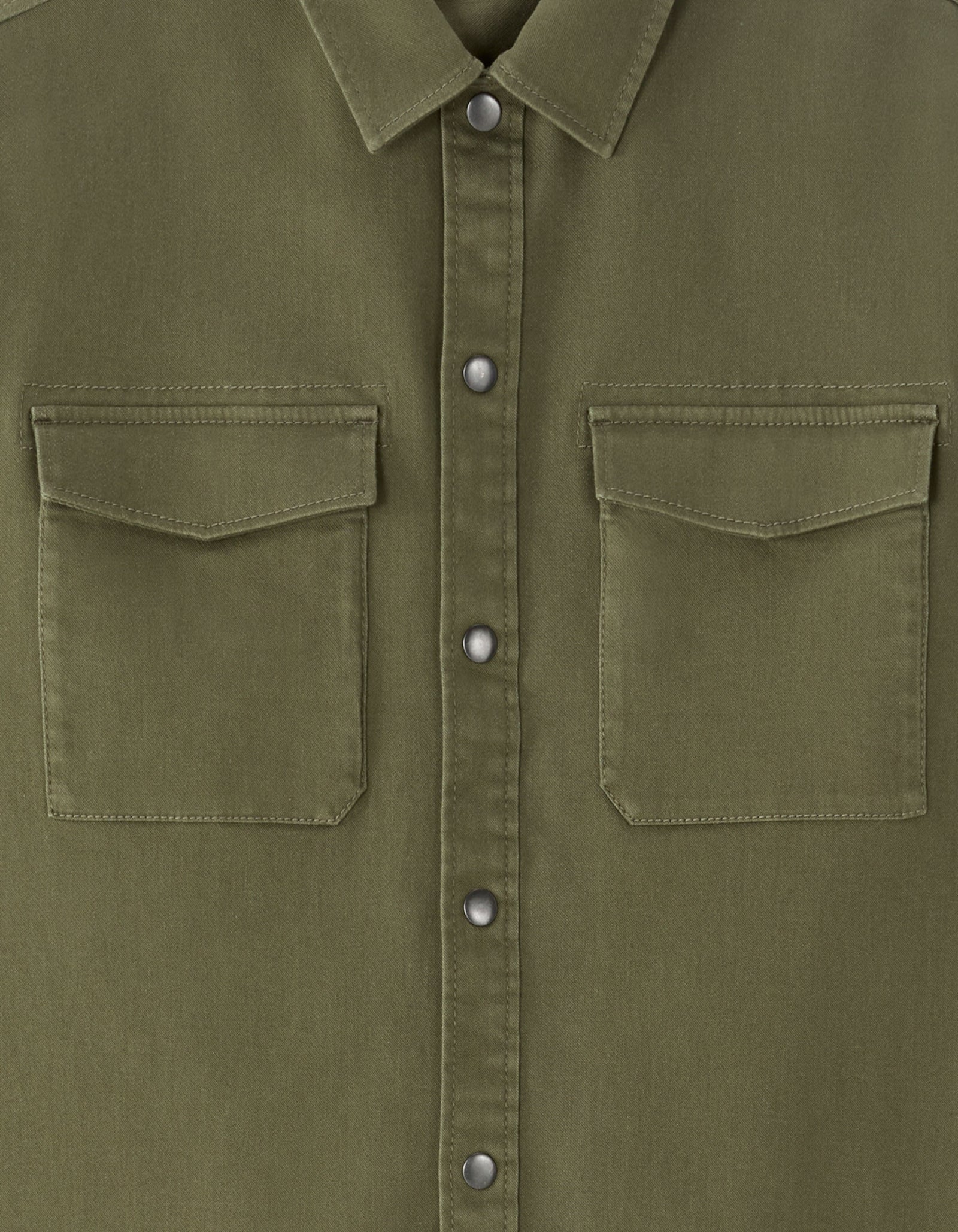 Cotton Blend Solid French Collar Overshirt - Khaki