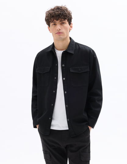 Celio* Men Black Solid Oversized Cotton Shirts