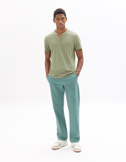 Celio Solid Straight Fit Cotton Green Trousers