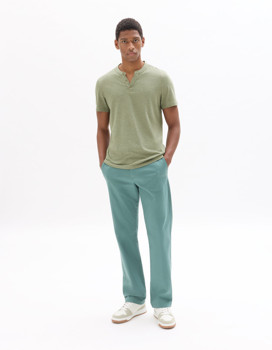 Celio Solid Straight Fit Cotton Green Trousers