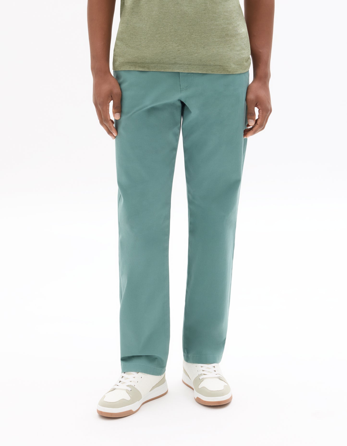 Celio Solid Straight Fit Cotton Green Trousers