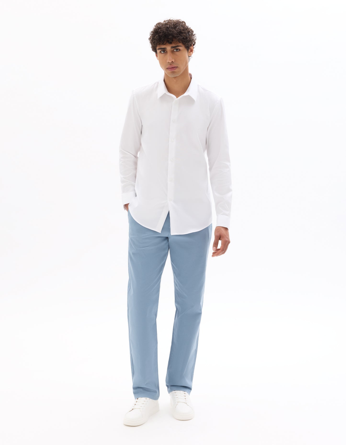 Celio Solid Straight Fit Cotton Blue Trousers