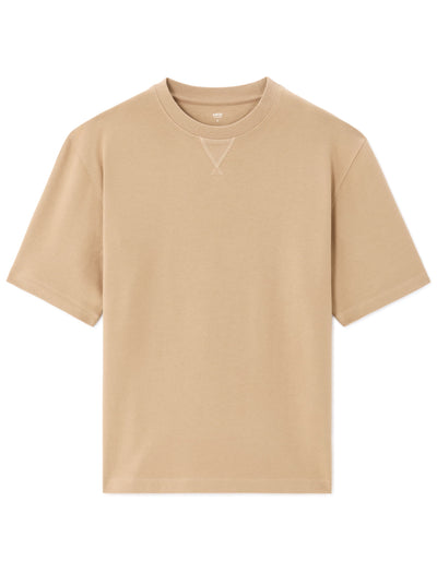 Celio Solid Oversized Cotton Beige Tshirts