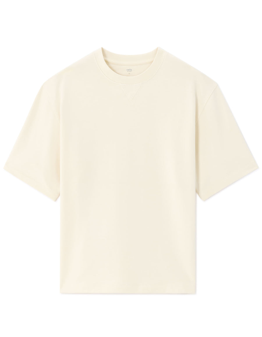 Celio Solid Oversized Cotton Off White Tshirts