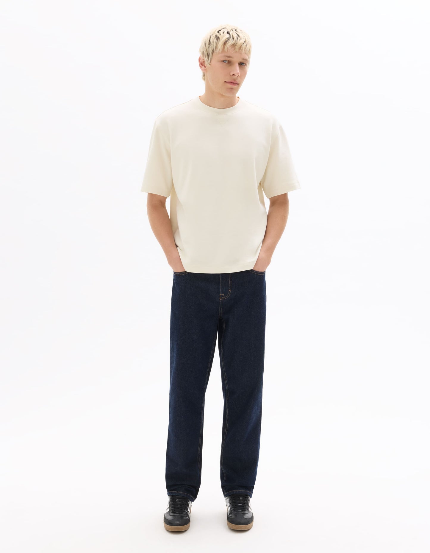 Celio Solid Oversized Cotton Off White Tshirts