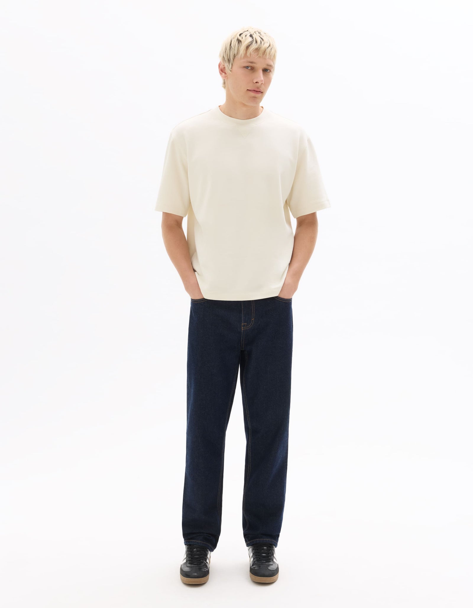 Celio Solid Oversized Cotton Off White Tshirts