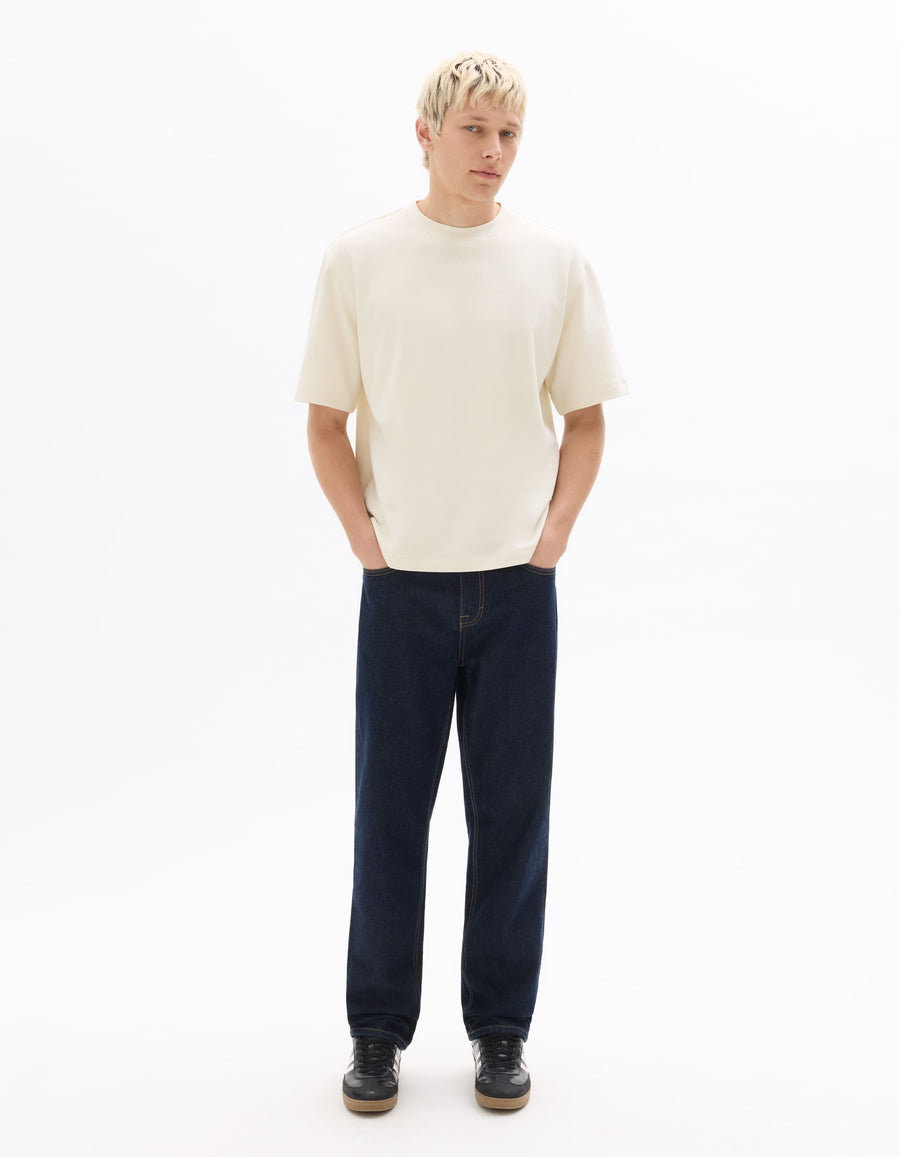 Celio Solid Oversized Cotton Off White Tshirts
