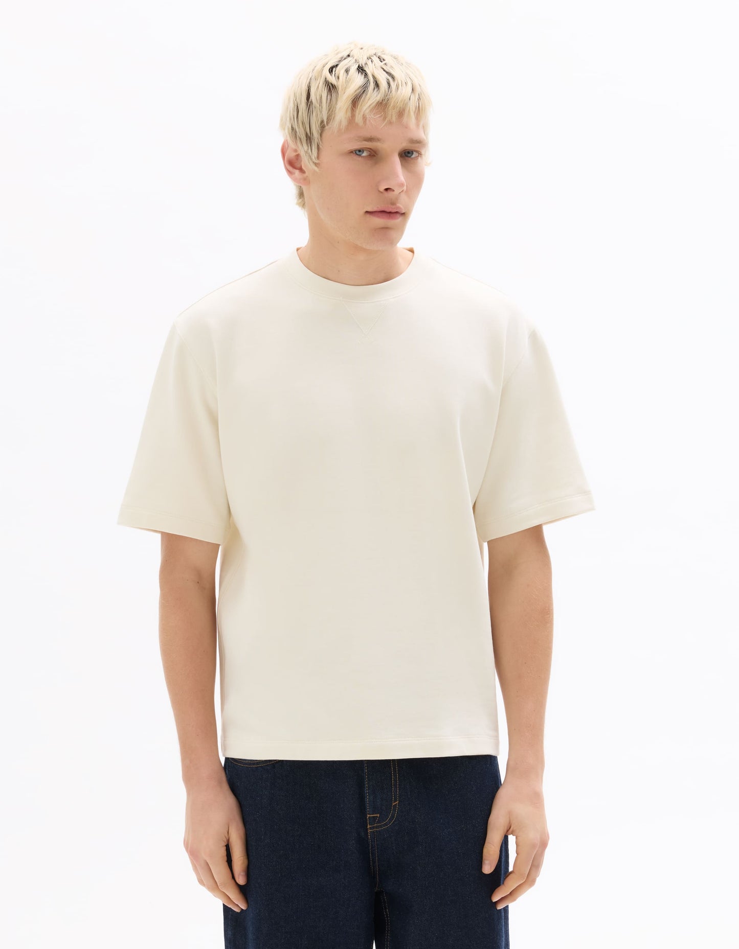 Celio Solid Oversized Cotton Off White Tshirts