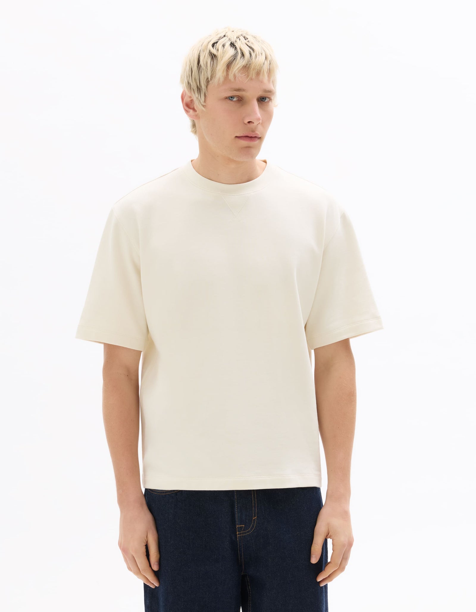 Celio Solid Oversized Cotton Off White Tshirts