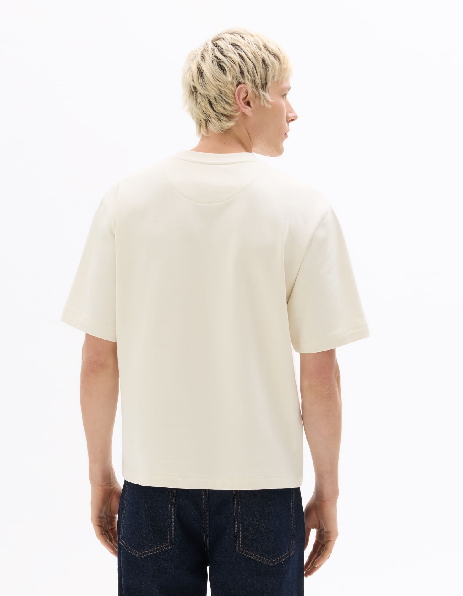 Celio Solid Oversized Cotton Off White Tshirts