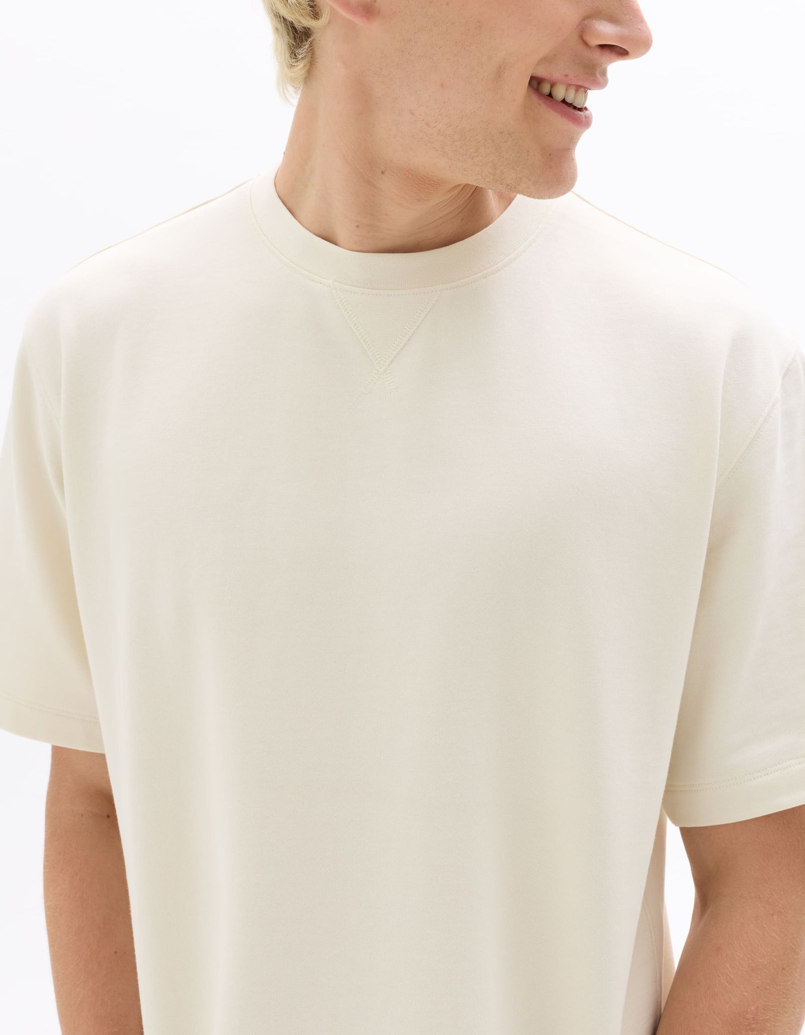 Celio Solid Oversized Cotton Off White Tshirts