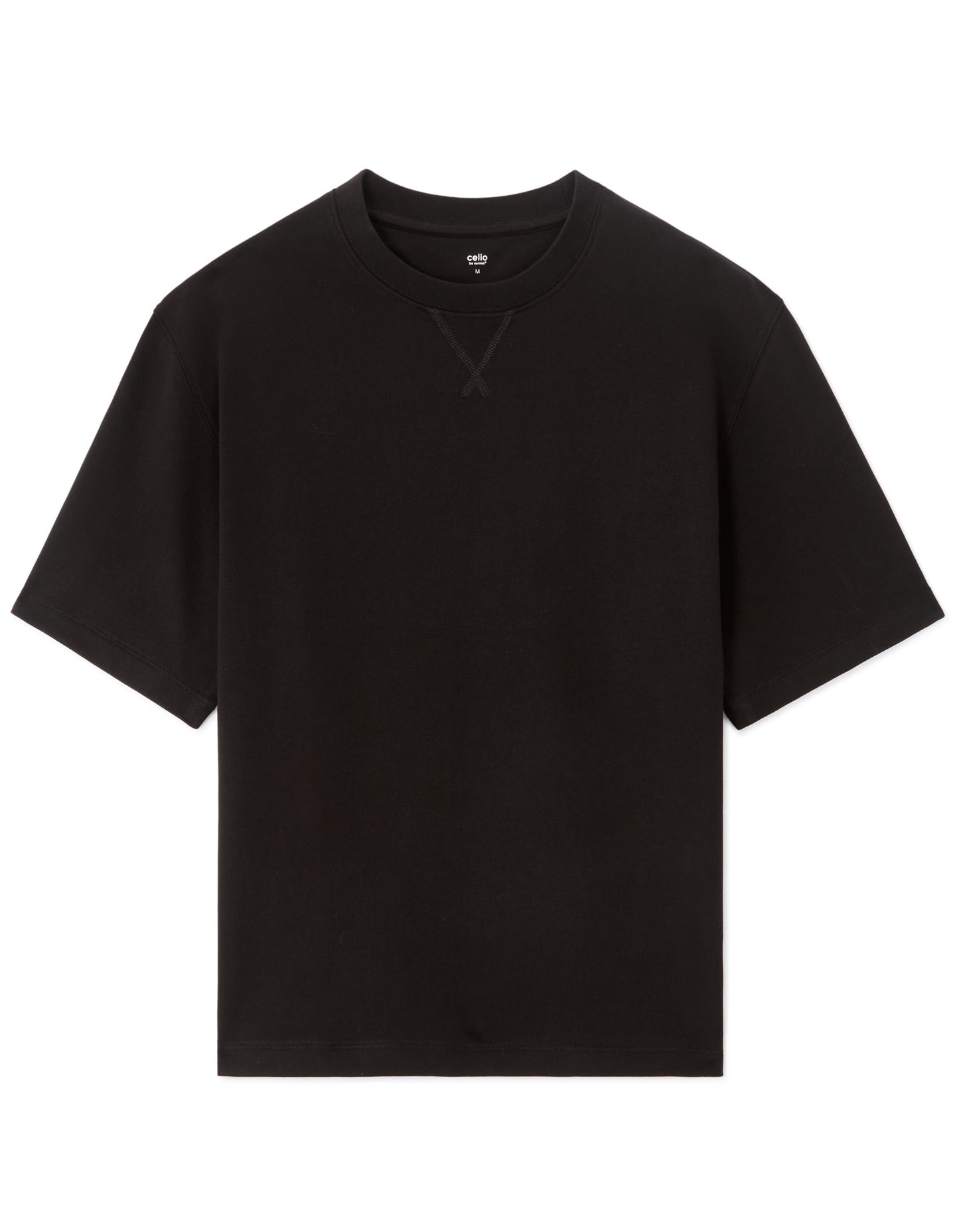 Celio Solid Oversized Cotton Black Tshirts