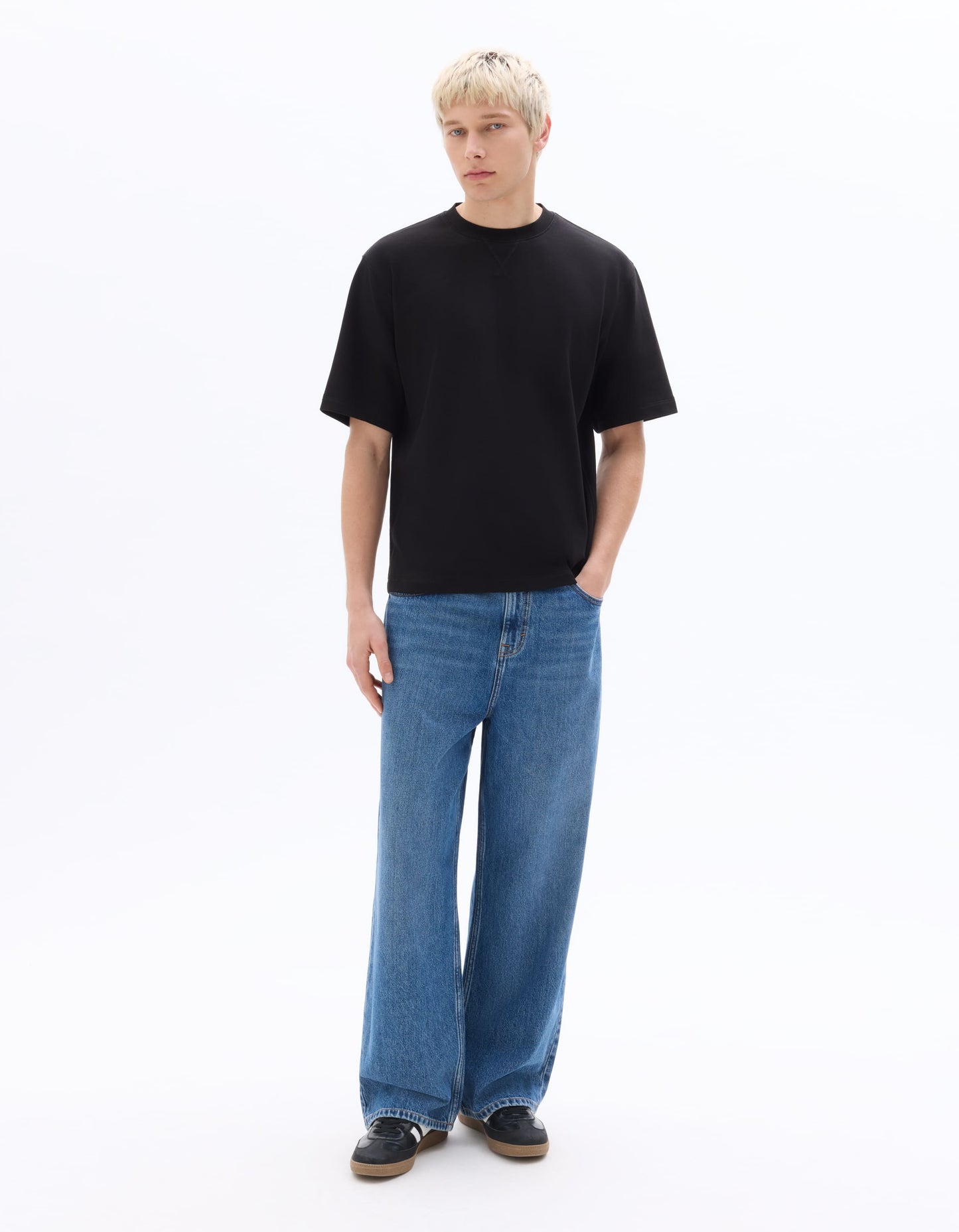 Celio Solid Oversized Cotton Black Tshirts