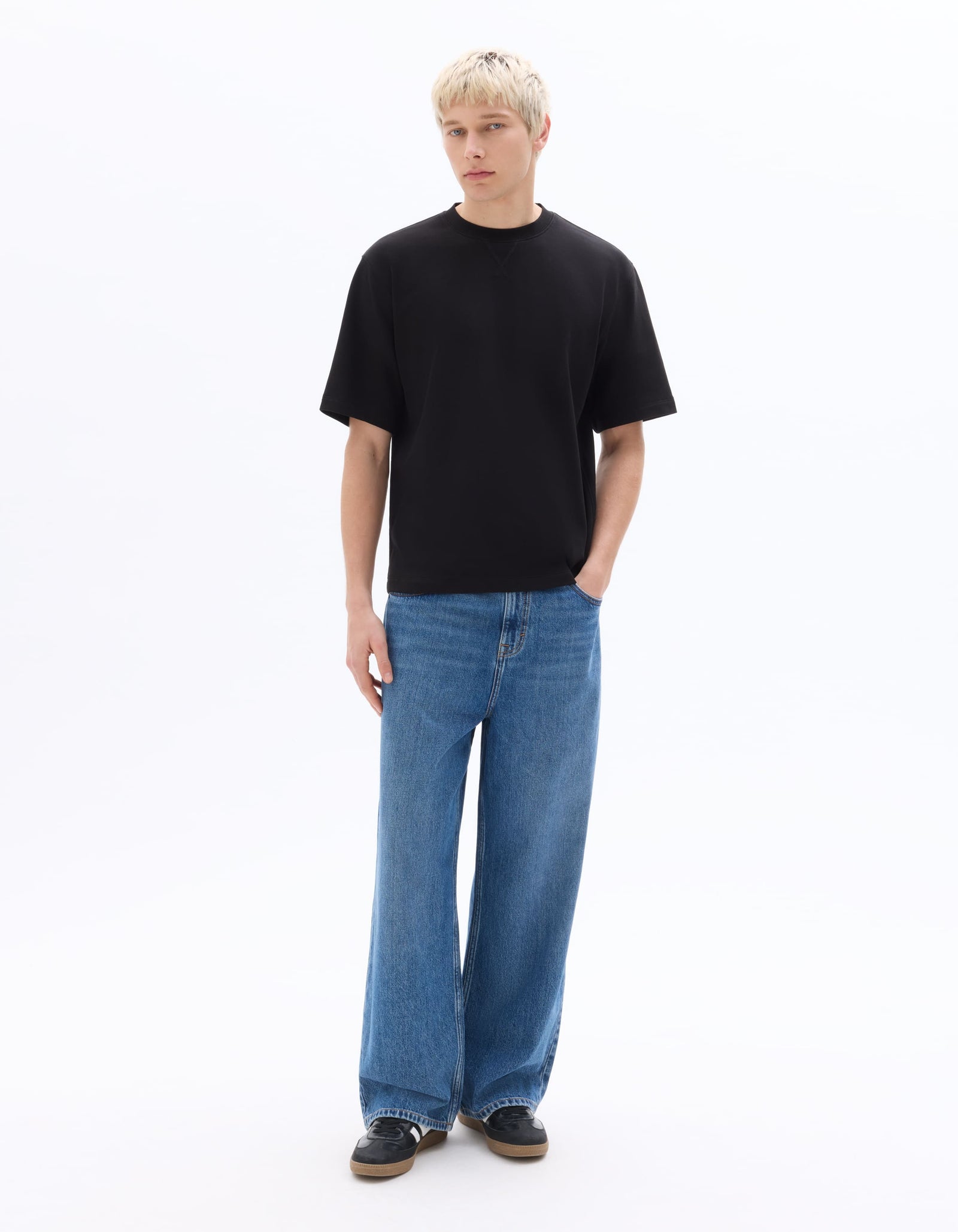 Celio Solid Oversized Cotton Black Tshirts