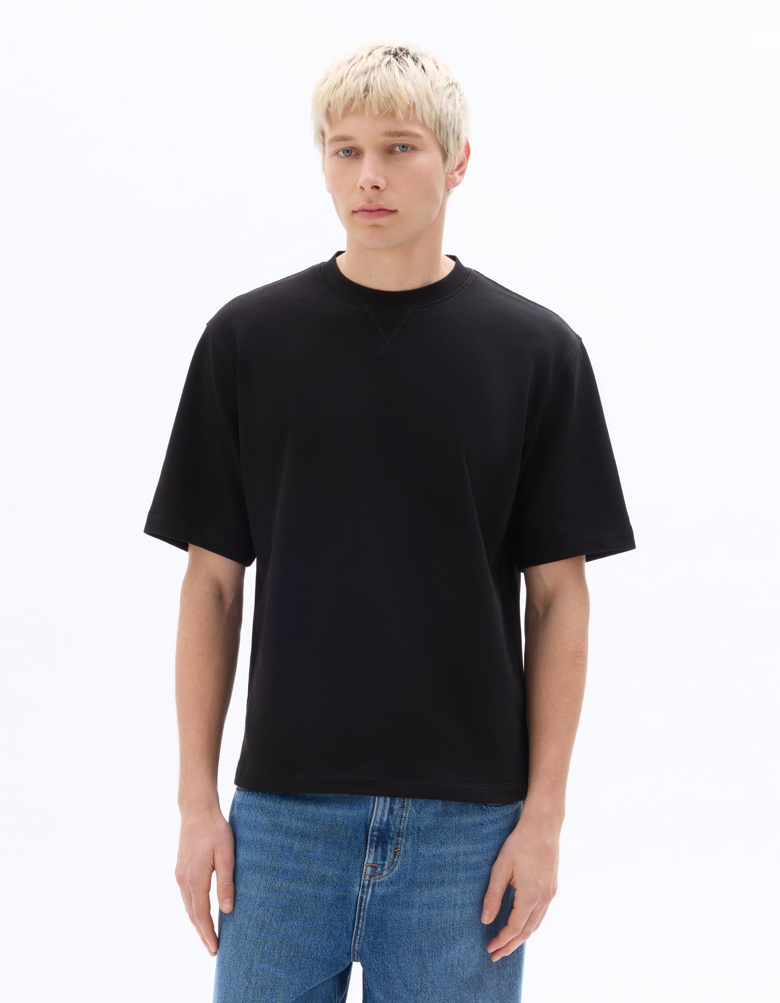 Celio Solid Oversized Cotton Black Tshirts