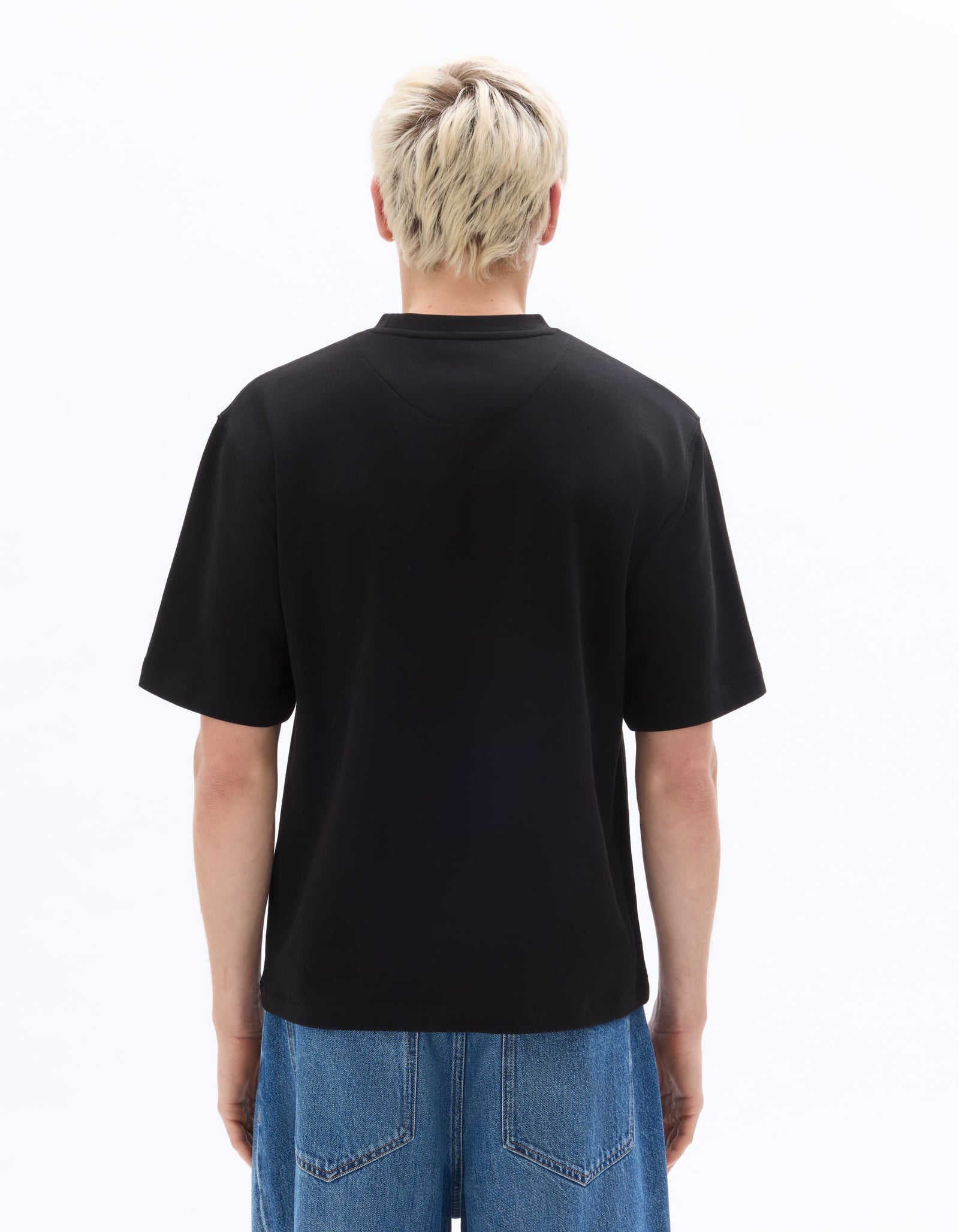 Celio Solid Oversized Cotton Black Tshirts
