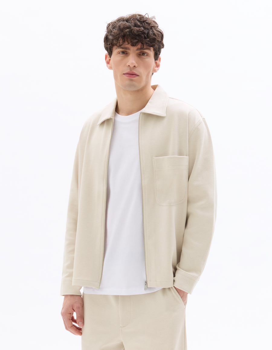 Oversized Fit Spread Collar Shirt - Beige