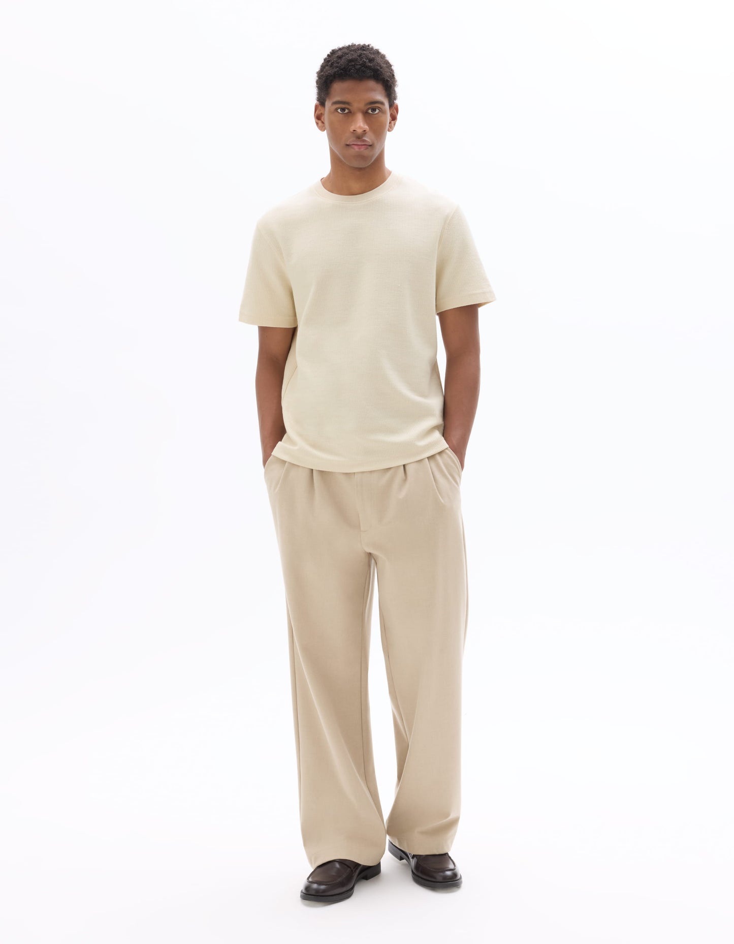 Celio Solid Regular Fit Cotton Off White Tshirts