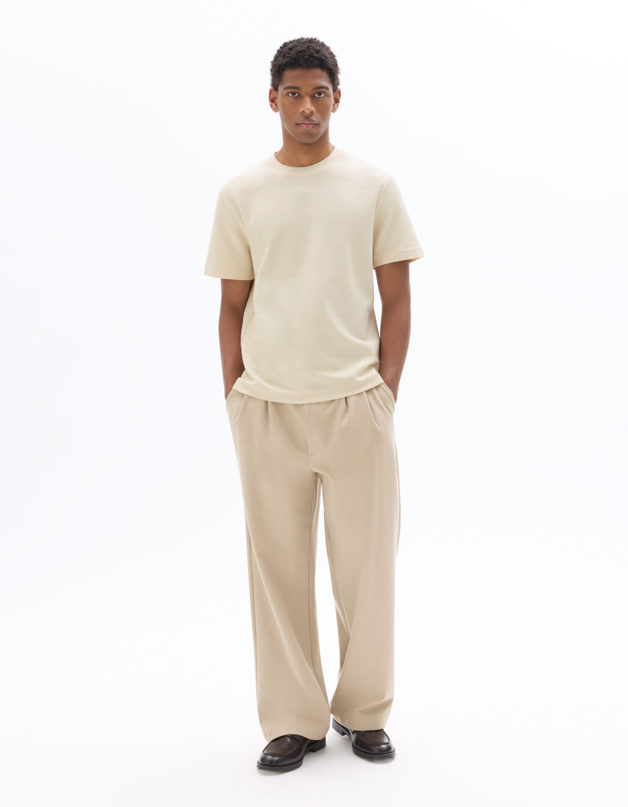 Celio Solid Regular Fit Cotton Off White Tshirts